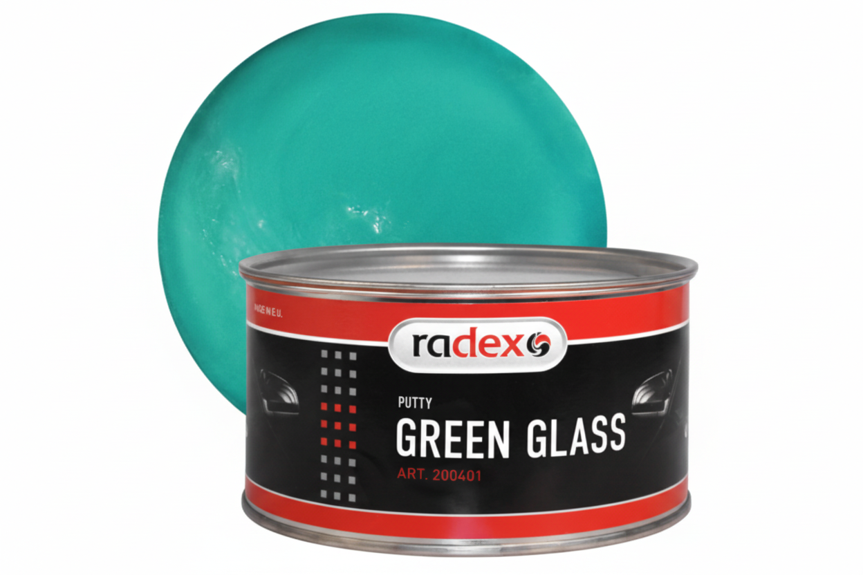 GREEN GLASS ŠPAKTELE AR STIKLŠĶIEDRU + CIETINĀTĀJS